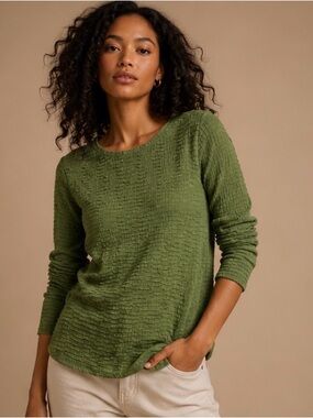 Vintage Rafael Textured Green Long Sleeve Top Size Medium